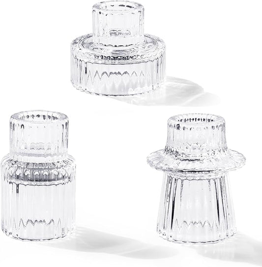 Ribbed Glass Taper Candle Holders